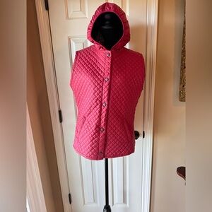 LK&JNS DEW Quilted Maroon Hooded Vest with Black Lining size XL
